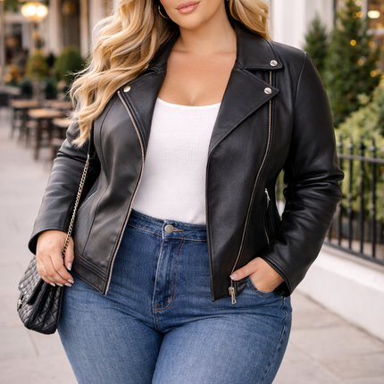 Plus size leather jackets UK for women stylish biker outerwear