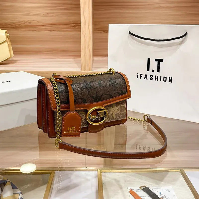 Dropshipman 0097 coffee / 21.5-7-14cm / CHINA Light luxury women's bag 2025 new high-end color contrast single shoulder underarm bag designer fashionable crossbody small squa