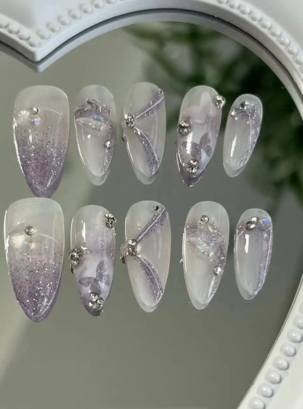 KissICON 01-XS 💋 Handmade Purple Butterfly Press On Nails -