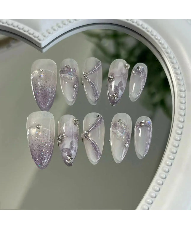 KissICON 01-XS 💋 Handmade Purple Butterfly Press On Nails -