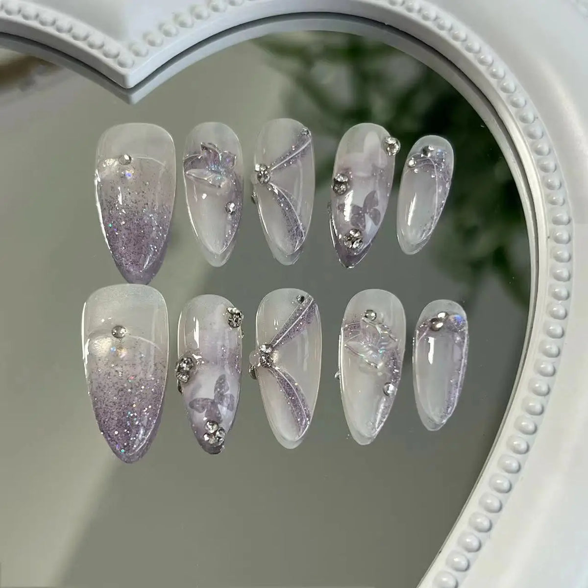 KissICON 01-XS 💋 Handmade Purple Butterfly Press On Nails -