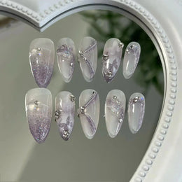 KissICON 01-XS 💋 Handmade Purple Butterfly Press On Nails -