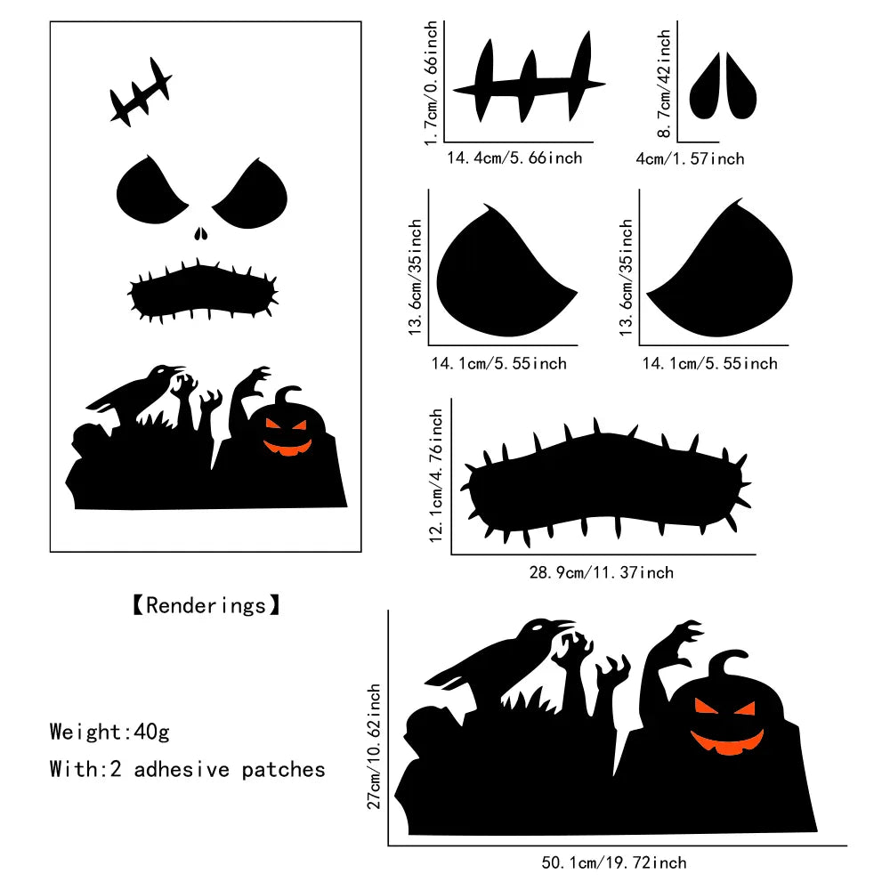 KissICON 02 / 1PCS Halloween Decorations Room Door Stickers Window Decor Skeleton Hand Pumpkin DIY Window Stickers Ghost Devil Witch Hat Decor