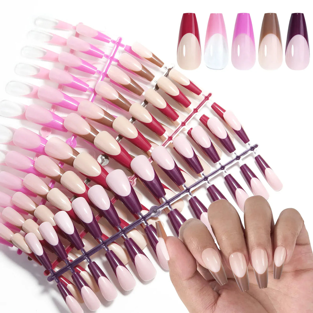 KissICON 02 Colorful Fake Nails Set - Adhesive Glue Press