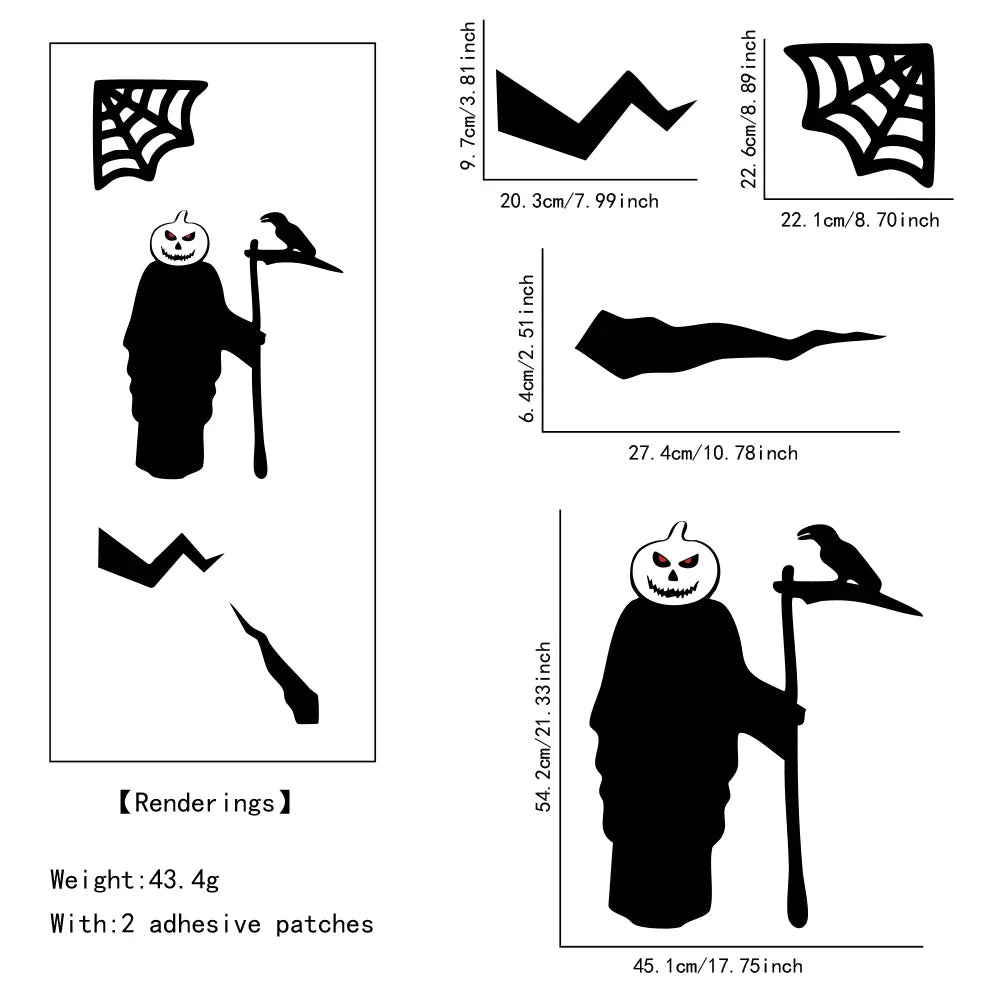 KissICON 03 / 1PCS Halloween Decorations Room Door Stickers Window Decor Skeleton Hand Pumpkin DIY Window Stickers Ghost Devil Witch Hat Decor