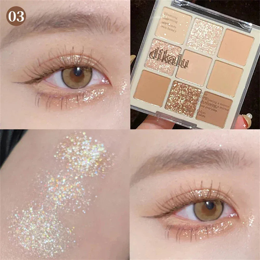 KissICON 03 💋 9 Colors Glitter Eyeshadow Palette - Waterproof