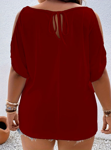 Women's Elegant Off-Shoulder Round Neck T-Shirt - Soft Stretchy Fabric, Solid Color Summer Casual & Formal Wear, Hand Wash Only, Everyday Comfort Tee, Elegant Shirt, Comfortable Fit Shirt