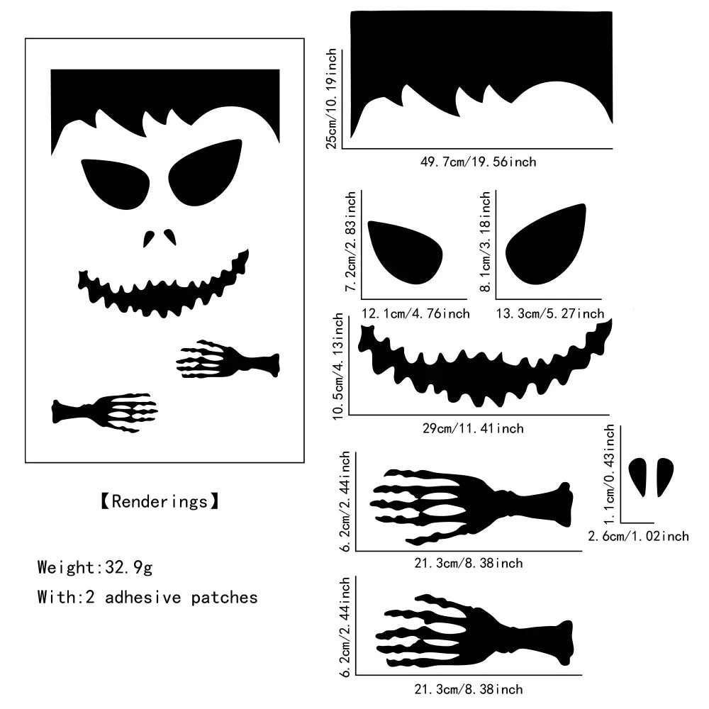 KissICON 04 / 1PCS Halloween Decorations Room Door Stickers Window Decor Skeleton Hand Pumpkin DIY Window Stickers Ghost Devil Witch Hat Decor