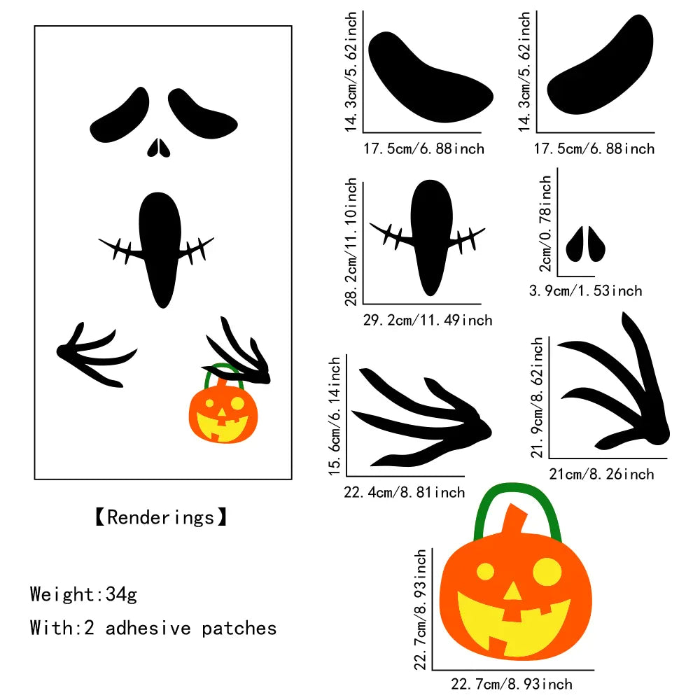 KissICON 06 / 1PCS Halloween Decorations Room Door Stickers Window Decor Skeleton Hand Pumpkin DIY Window Stickers Ghost Devil Witch Hat Decor