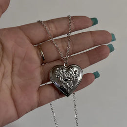 KissICON 06 Romantic Heart Locket Pendant Openable Female Silver Color Stainless Steel Photo Frame Charm Necklace for Women Men Jewelry Gift