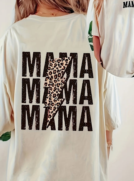 Plus Size - Plus Size Women'S Casual T-Shirt - "MAMA" Graphic Print, Crew Neck, Short Sleeve, Soft Polyester Blend, Black with White Lettering, Comfortable & Stylish for Casual Attire