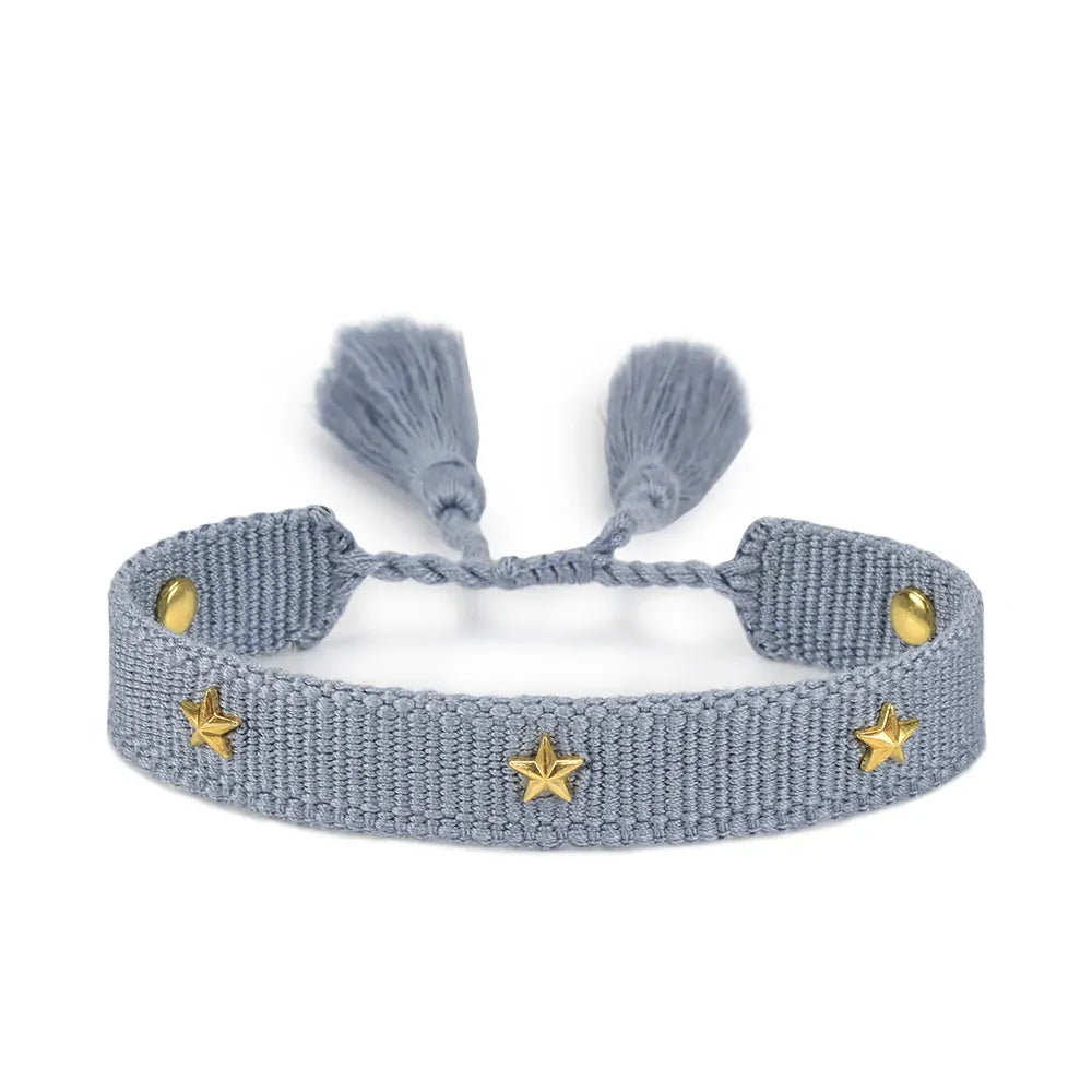 KissICON 07 blue Rhinestone Embroidery Woven Bracelets Adjustable Rope Stackable Bangle For Women