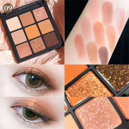 KissICON 09 💋 9 Colors Glitter Eyeshadow Palette - Waterproof