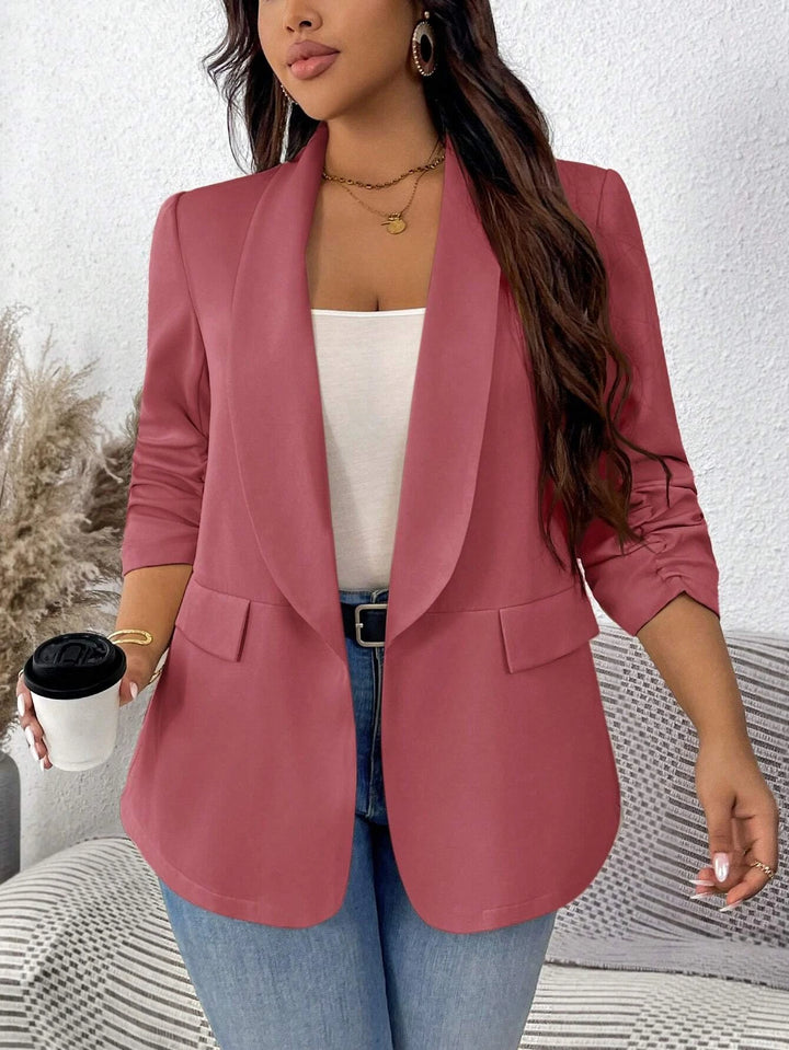 Curve Women's Fall Solid Color Ruched Sleeve