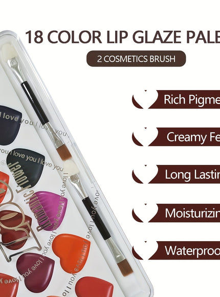 KissICON 1 18shade Heart Lip Glaze Palette Longlasting