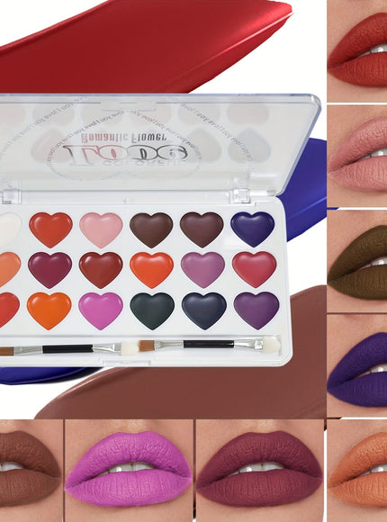 KissICON 1 18shade Heart Lip Glaze Palette Longlasting