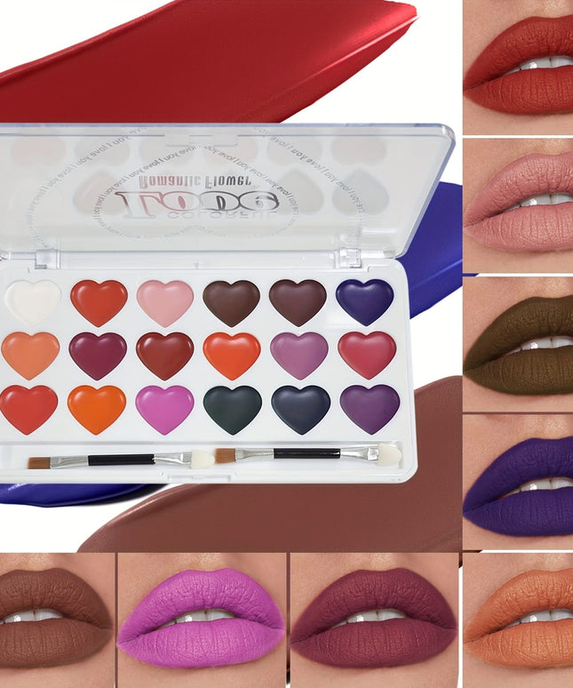 KissICON 1 18shade Heart Lip Glaze Palette Longlasting