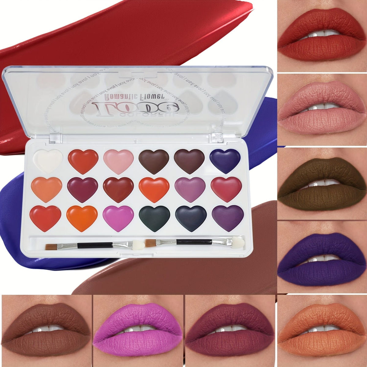 KissICON 1 18shade Heart Lip Glaze Palette Longlasting