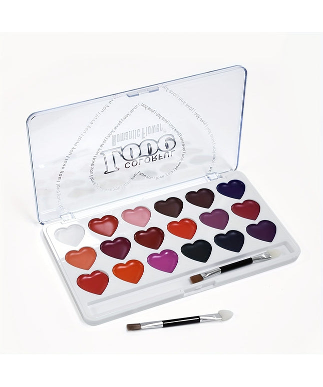 KissICON 1 18shade Heart Lip Glaze Palette Longlasting