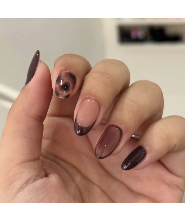 KissICON 1 Autumn Almond False Nails 24Pcs Glossy Brown Leopard
