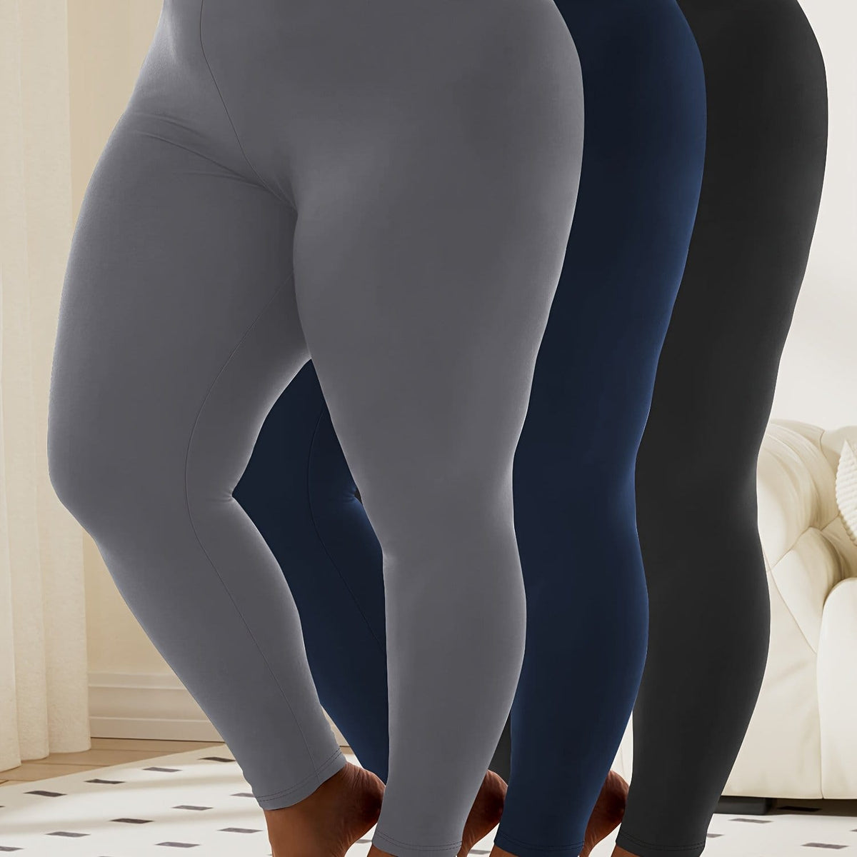 jkthpu-45 1 Black 1 Navy Blue 1 Dark Gray / UK 16 Plus Size, 3pcs Package--Plus Size Leggings for Women