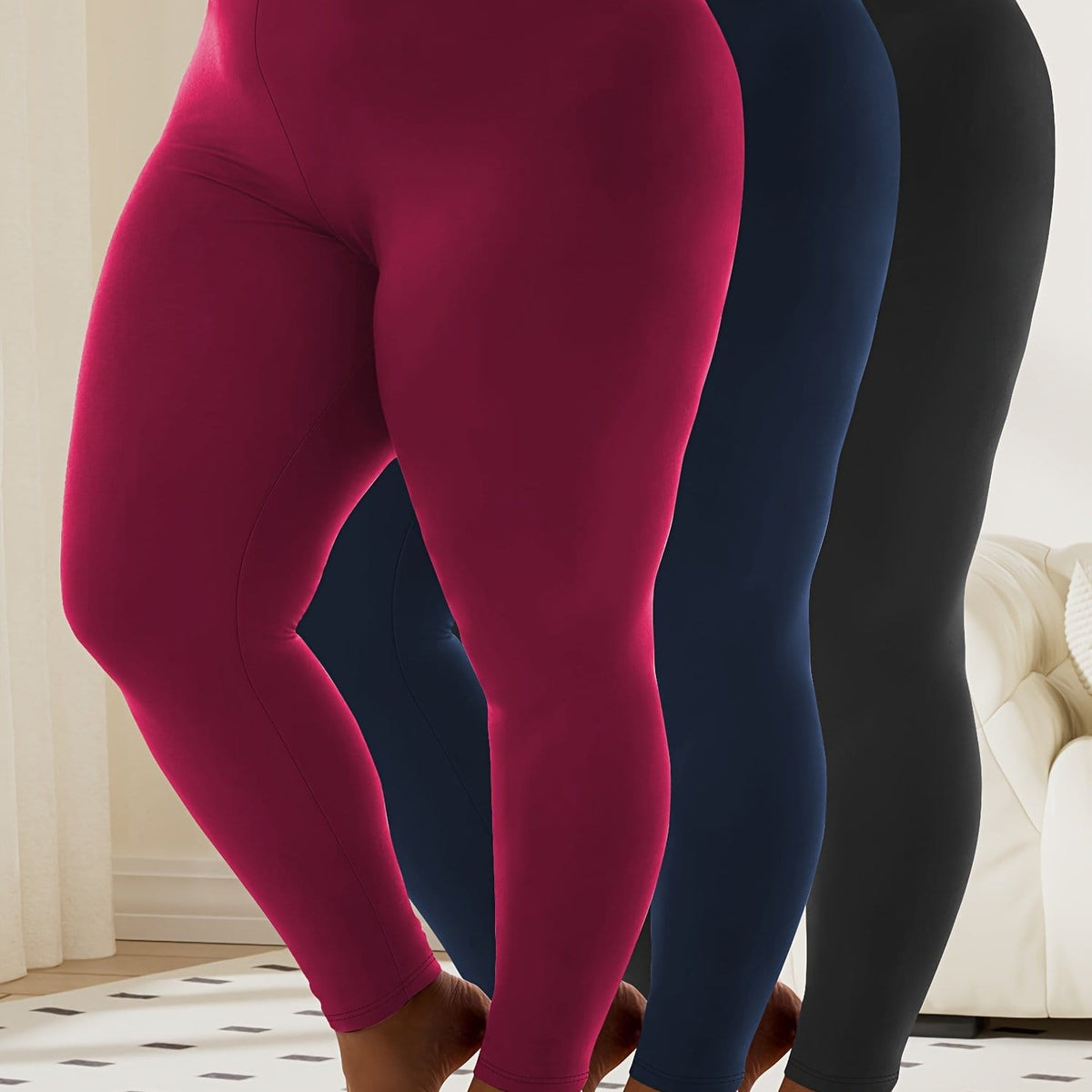 jkthpu-45 1 Black 1 Navy Blue 1 Wine Red / UK 16 Plus Size, 3pcs Package--Plus Size Leggings for Women