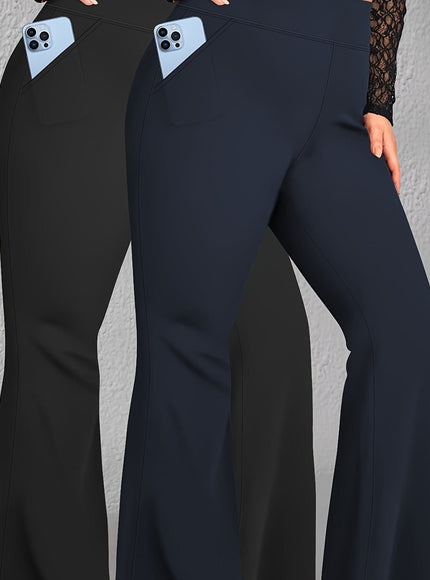 jkthpu-45 1 Black 1 Navy / UK 18 2pcs Set - Large Size High Waist Flare