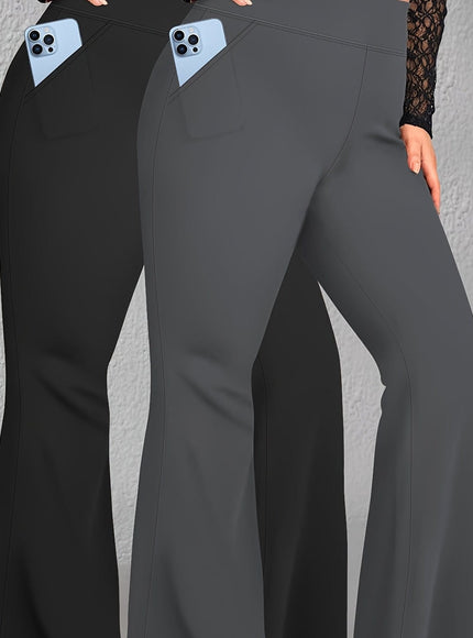 jkthpu-45 1 Black And 1 Dark Gray / UK 18 2pcs Set - Large Size High Waist Flare