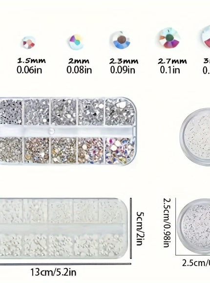 KissICON 1 Box Of Flat Bottom Diamonds (white + AB) 1 Box Of Pearls 2 Round Bottles Of Micro Zirconium (AB + White) KissIcon Flatback Nail Art Pearls Rhinestones - Mixed