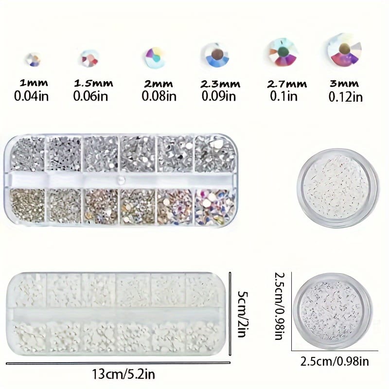 KissICON 1 Box Of Flat Bottom Diamonds (white + AB) 1 Box Of Pearls 2 Round Bottles Of Micro Zirconium (AB + White) KissIcon Flatback Nail Art Pearls Rhinestones - Mixed