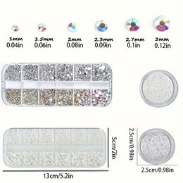 KissICON 1 Box Of Flat Bottom Diamonds (white + AB) 1 Box Of Pearls 2 Round Bottles Of Micro Zirconium (AB + White) KissIcon Flatback Nail Art Pearls Rhinestones - Mixed