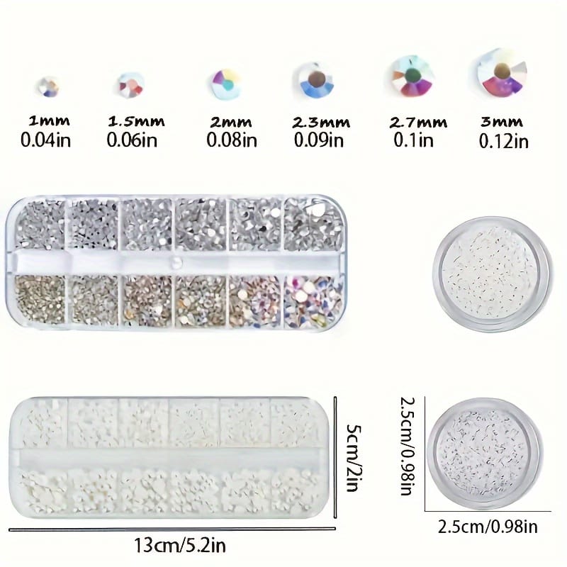 KissICON 1 Box Of Flat Bottom Diamonds (white + AB) 1 Box Of Pearls 2 Round Bottles Of Micro Zirconium (AB + White) KissIcon Flatback Nail Art Pearls Rhinestones - Mixed