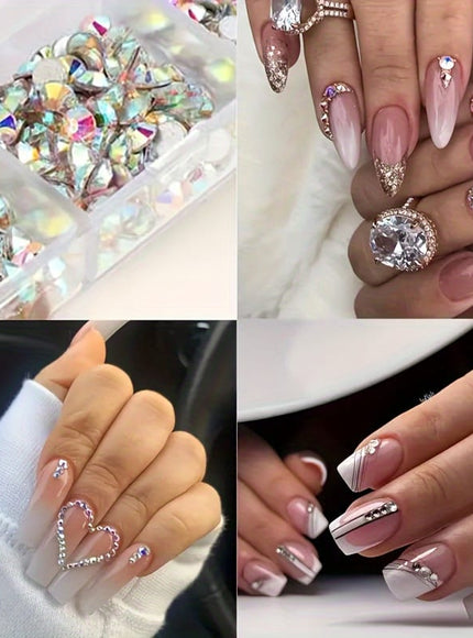 KissICON 1 Box Of Flat Bottom Diamonds (white + AB) 1 Box Of Pearls 2 Round Bottles Of Micro Zirconium (AB + White) KissIcon Flatback Nail Art Pearls Rhinestones - Mixed