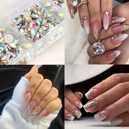 KissICON 1 Box Of Flat Bottom Diamonds (white + AB) 1 Box Of Pearls 2 Round Bottles Of Micro Zirconium (AB + White) KissIcon Flatback Nail Art Pearls Rhinestones - Mixed