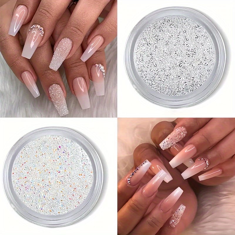 KissICON 1 Box Of Flat Bottom Diamonds (white + AB) 1 Box Of Pearls 2 Round Bottles Of Micro Zirconium (AB + White) KissIcon Flatback Nail Art Pearls Rhinestones - Mixed