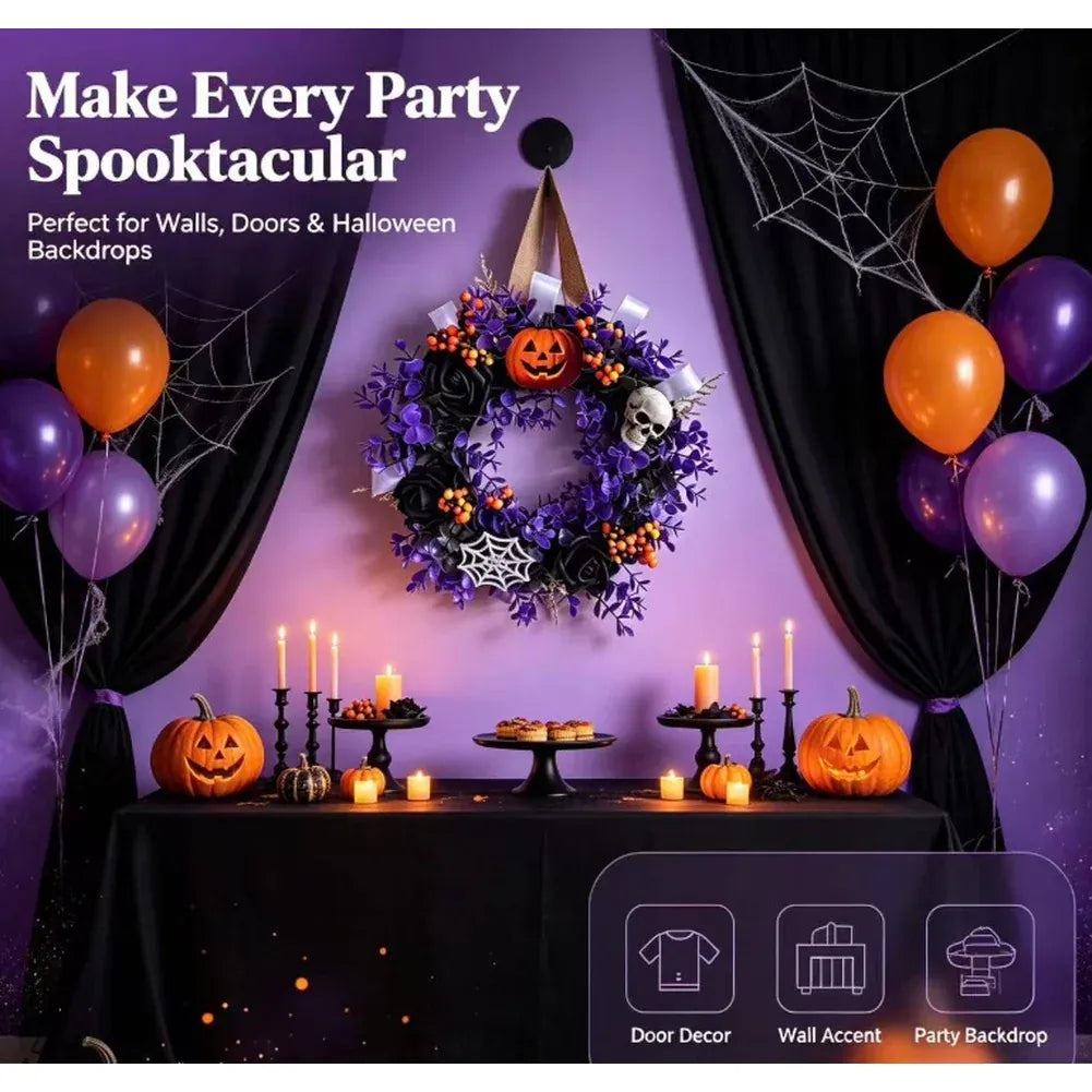 KissICON 1 / China Mainland Halloween Themed Party Wall Home Decor Black Purple Artificial Flower Wreath Front Door Indoor Outdoor Hanging Holiday Accessory