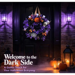 KissICON 1 / China Mainland Halloween Themed Party Wall Home Decor Black Purple Artificial Flower Wreath Front Door Indoor Outdoor Hanging Holiday Accessory