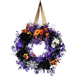 KissICON 1 / China Mainland Halloween Themed Party Wall Home Decor Black Purple Artificial Flower Wreath Front Door Indoor Outdoor Hanging Holiday Accessory