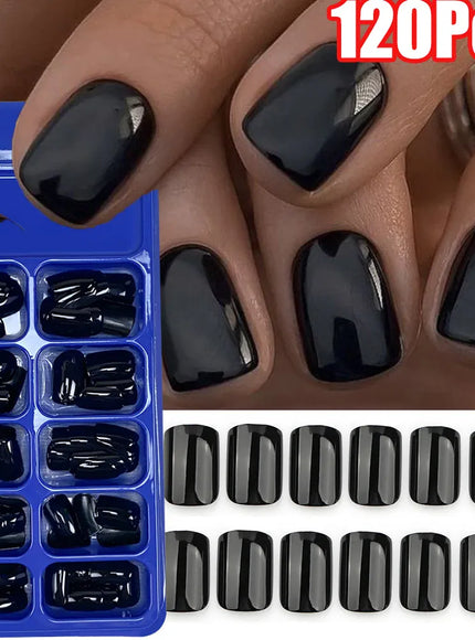 KissICON 1 KissIcon 120Pcs Black Square Nails - Glossy Finish