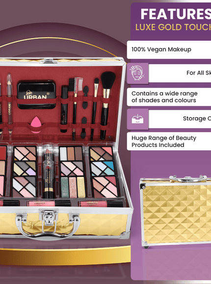 KissICON 1 Luxe Vegan Makeup Vanity Case – 73piece Gold Travel