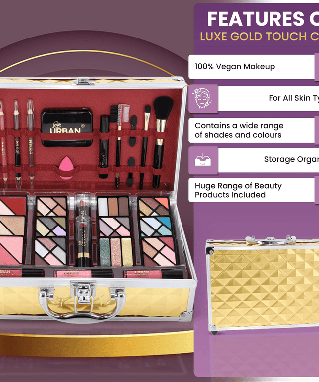 KissICON 1 Luxe Vegan Makeup Vanity Case – 73piece Gold Travel