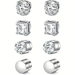 KissICON 1 Pairs Crystal Strong Magnetic Ear Stud Clip Earrings for Men Women Punk Round Zircon Magnet Earrings Non Piercing Jewelry