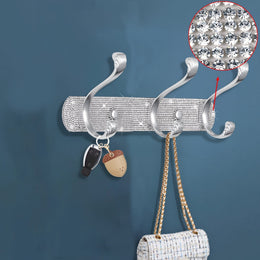 jkthpu-45 1 Pcs 3 Hooks Wall-Mounted Hanger - Shiny Silvery Rhinestone - 5 Hooks Wall-Mounted - Key Hook Wall Decoration - Suitable for Hanging Hats, Towels, Wallets, Bathrobes
