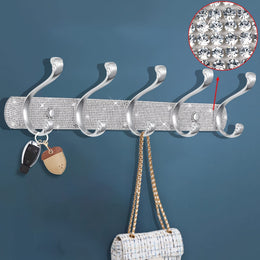 jkthpu-45 1 Pcs 5 Hooks Wall-Mounted Hanger - Shiny Silvery Rhinestone - 5 Hooks Wall-Mounted - Key Hook Wall Decoration - Suitable for Hanging Hats, Towels, Wallets, Bathrobes