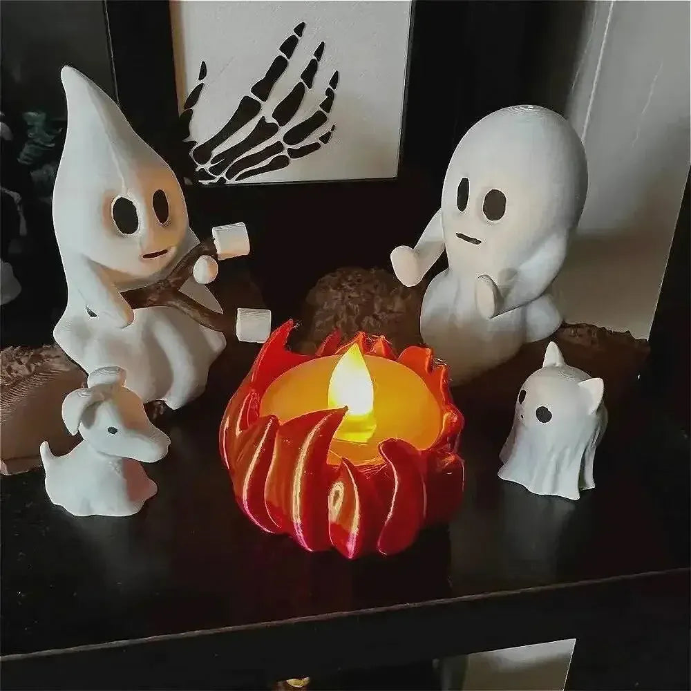 KissICON 1 SET 1 Set Halloween Ghost Bonfire Scene Decor Weird Cute Resin Ghost Spooky Haunted House Backyard Party Tabletop Decoration