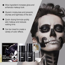 KissICON 1 Set Halloween Face Painting Kit Black White Body Paint Set DIY Cosplay Foundation Clown Colorful Lasting Waterproof Festive Makeup