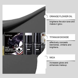 KissICON 1 Set Halloween Face Painting Kit Black White Body Paint Set DIY Cosplay Foundation Clown Colorful Lasting Waterproof Festive Makeup