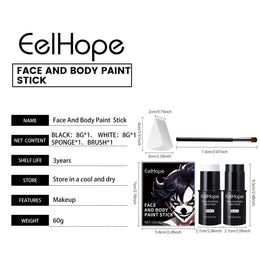 KissICON 1 Set Halloween Face Painting Kit Black White Body Paint Set DIY Cosplay Foundation Clown Colorful Lasting Waterproof Festive Makeup