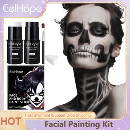 KissICON 1 Set Halloween Face Painting Kit Black White Body Paint Set DIY Cosplay Foundation Clown Colorful Lasting Waterproof Festive Makeup