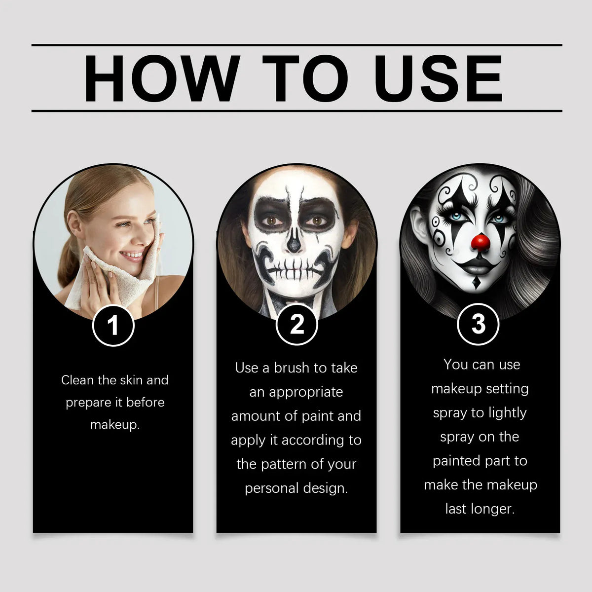KissICON 1 set Halloween Face Painting Kit Highly Pigmented Face Body Brushes Face Paint for DIY Cosplay Theme Parties Body Makeup Clown